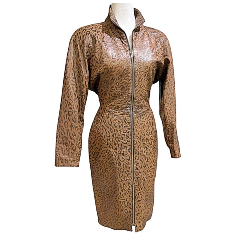 Michael Hoban x North Beach Dress Midi Leopard Print RARE Vintage 80s Size Small